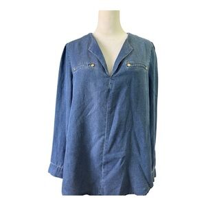Jones New York Chambray Blouse Long Sleeve Size Small